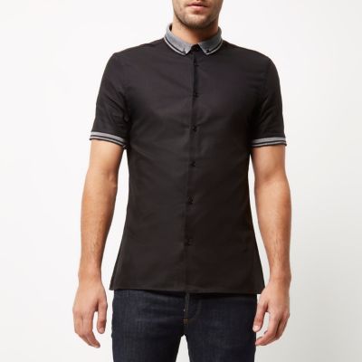 Black contrast collar slim fit shirt